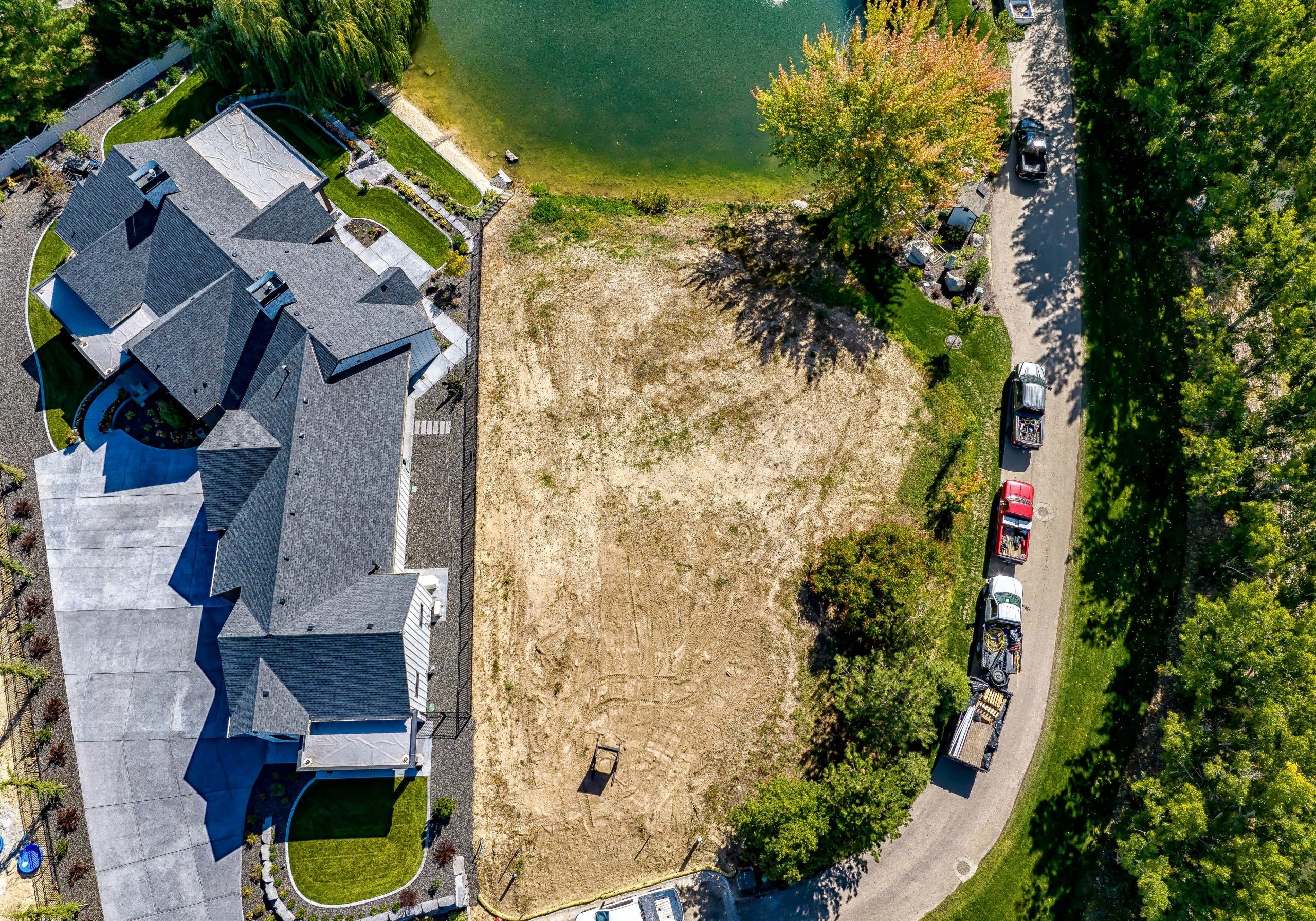 Aerial view of open lot in Eagle, Idaho's Arrano Farms botique community.